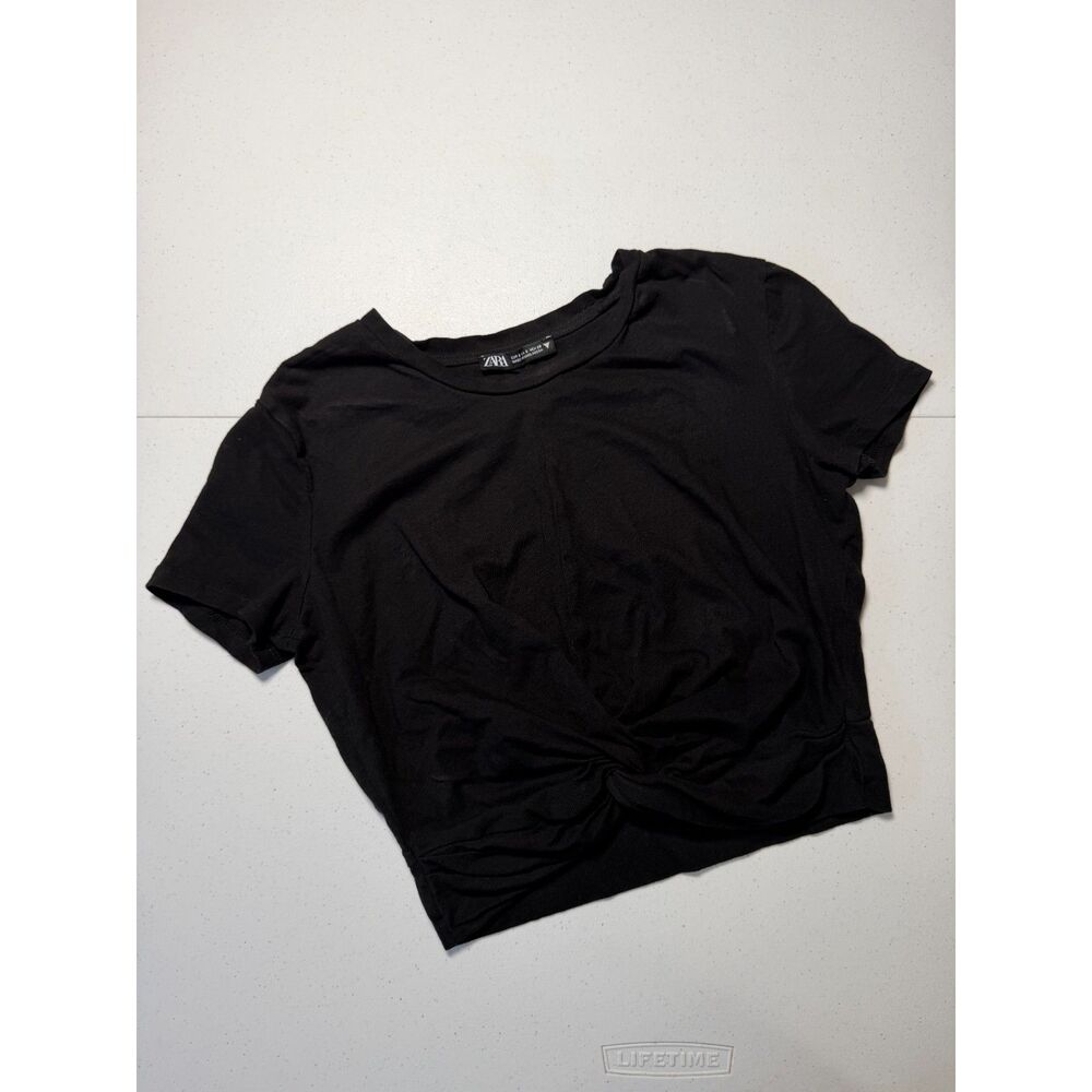 Zara Black Ruched Gathered Hem T-Shirt